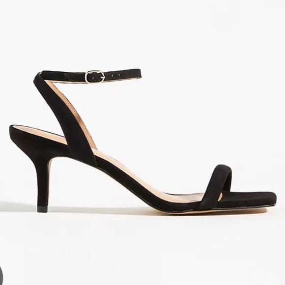New Anthropologie Black Square-Toe Ankle-Strap Heels - Picture 1 of 8